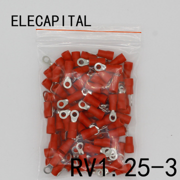 RV1.25-3 Red Ring Insulated Wire Connector Electrical Crimp Terminal RV1.25-3 Cable Wire Connector 100PCS RV1-3 RV