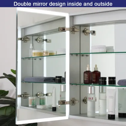 Washroom Wall Hanging Double Door Led Mirror Cabinet