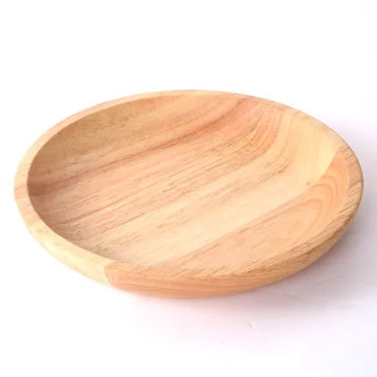 Solid Wood Plate Rubber Wood Dinner Dishes Round Wood Plates