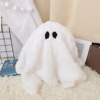 30cm White Cotton Ghost Pumpkin Plush Pillow - Halloween Ghost Toy and Decorative Doll