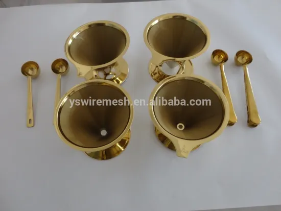 YS Osaka Amazon Titanium Coated Gold Pour Over Cone Dripper, Reusable Stainless Steel Coffee Filter with Cup Stand