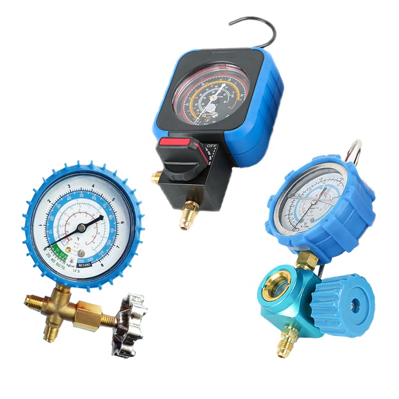 Pendingin Udara Pendingin Single Digital Pressure Gauge Dengan Penglihatan Glass Manifold Gauge Set R134