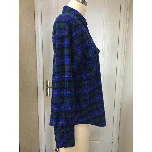 Women'S Flannel Shirt Women's Navy Plaid Long Sleeve Shirt Manufactory