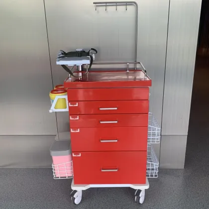 Hospital Steel Drawer Defibrillator Shelf Emergency Trolley