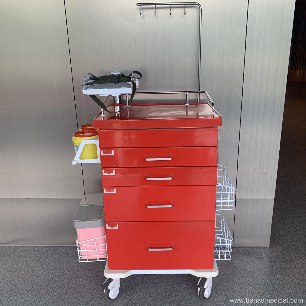 Hospital Steel Drawer Defibrillator Shelf Emergency Trolley