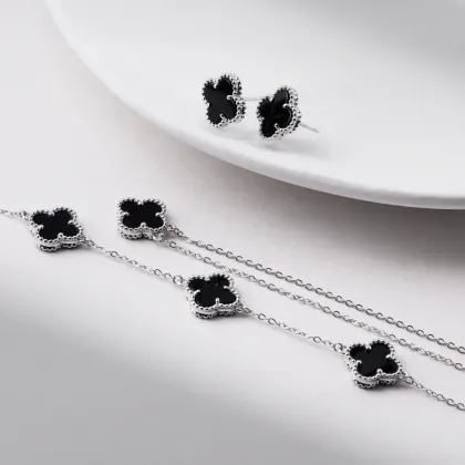 SPJ Clover Necklace Brand: 925 Sterling Silver Four Leaf Clover Jewelry Set