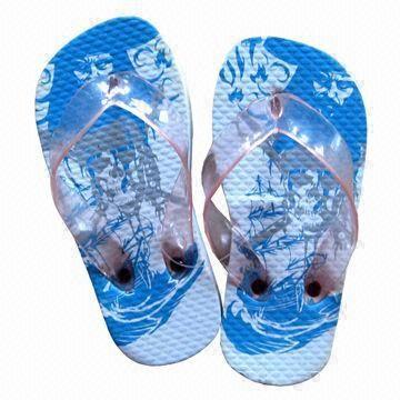 PVC Strap Rubber Sole Kids Flip Flops, Silk Printing, Fashionable Style, Sized 27 to 35#