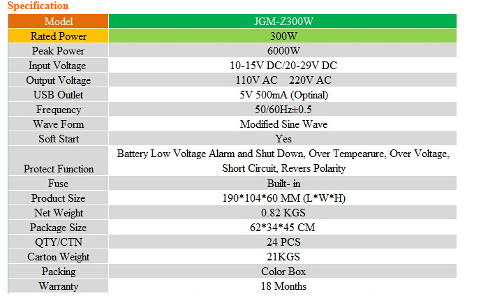 300W/500W/1000W Modified Sine Wave Power Inverter