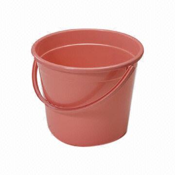 Plastic bucket with handle, durable and available in many colors, good for home-use