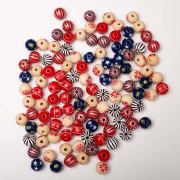 Christmas Snow Star Stripe Factory Wood Bead Bandage Dress - 16MM Beads