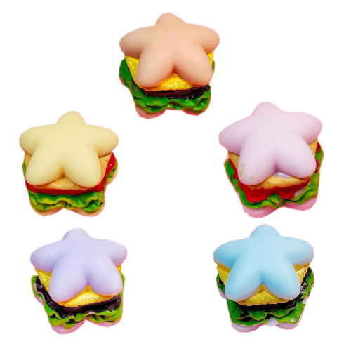 Kawaii Resin Hamburger with Star Charms Simulation Food Miniature DIY Dollhouse Kitchen Play Toys Handmade Accessories