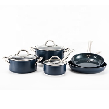 Set di pentole in ceramica a diamante blu - 8 pezzi POTS PRONTI PRONTI CON MANUNZIONE ACCIA