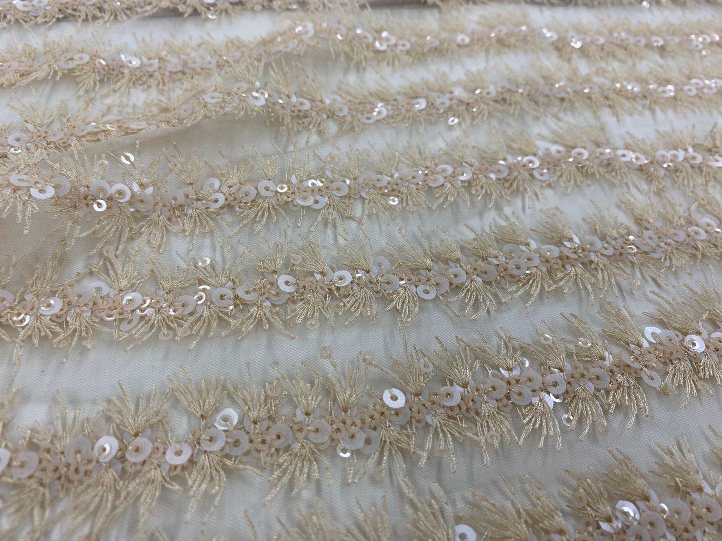 3D Flame Pattern Two Tone Sequin Embroidery Fabrics