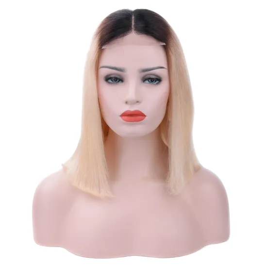 Hot Sales 180% density wholesale pre plucked 1b/613 blonde color 4*4 lace ftontal wig brazilian straight real human hair wigs