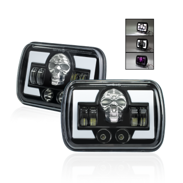 12/24V LED Headlight 5x7inch Dual Color with DRL - Skull RGB 65W 7inch Car Accessories
