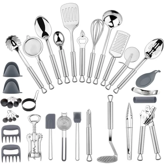 35-Piece Stainless Steel Kitchenware Set: Comprehensive Cooking Utensils including Soup Spoons and Spatulas