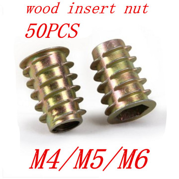 50pcs 10PPCS M4 m5 m6 m8 m10 Zinc Alloy Thread For Wood Insert Nut Flanged Hex Drive Head Furniture Nuts