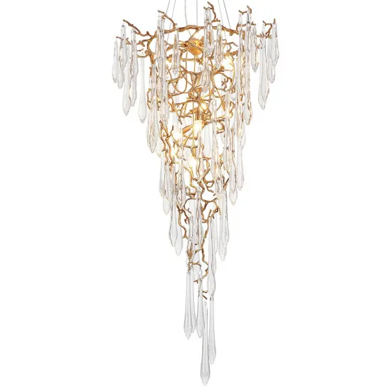 Copper Crystal Chandelier for High Ceilings with LED