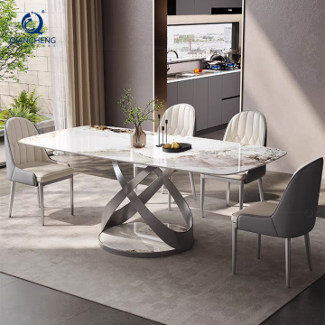 Bộ bàn ăn hình chữ nhật sang trọng hiện đại tùy chỉnh Bộ bàn chân bằng thép carbon từ Foshan, Trung Quốc
