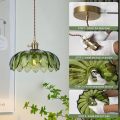 Vintage Green Glass Pendant Light Fixture LED bulb