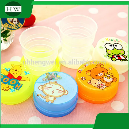 outdoor mini tcartoon ravel portable plastic telescopic foldable collapsible folding cup