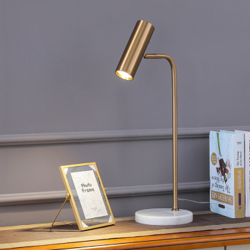 Nordic Minimalist Gold Marble Nightstand with Modern Table Lamp