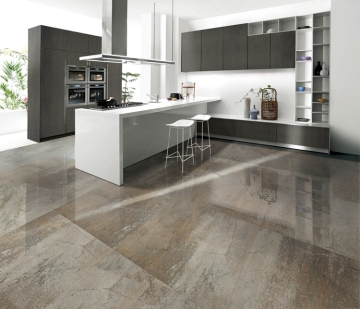 Nice design dining room full glossy rustic cement look dark grey porcelain polished ceramic tile floor 600x600