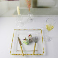 Square Gold Rim Beaded Transparent Glass Charger Plate