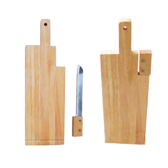 Wood cutting board with integrated knife