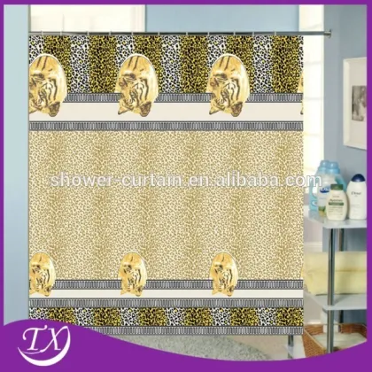 Tiger Print Hookless Polyester Fabric Shower Curtain