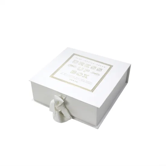 Luxury White Callapsible Gift Paper Box With Ribbon