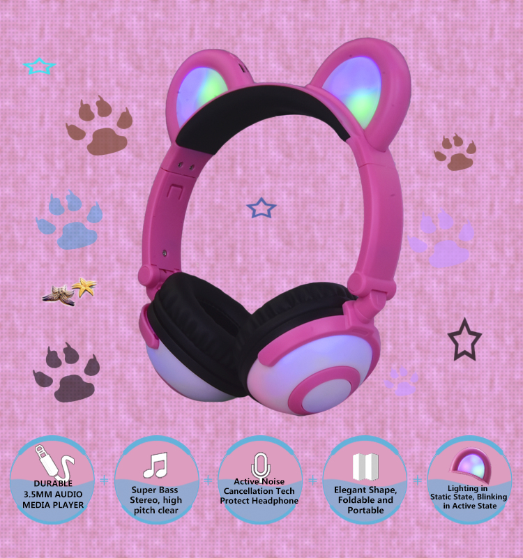 Colorful Flash Panda Ear Earphone Headphones
