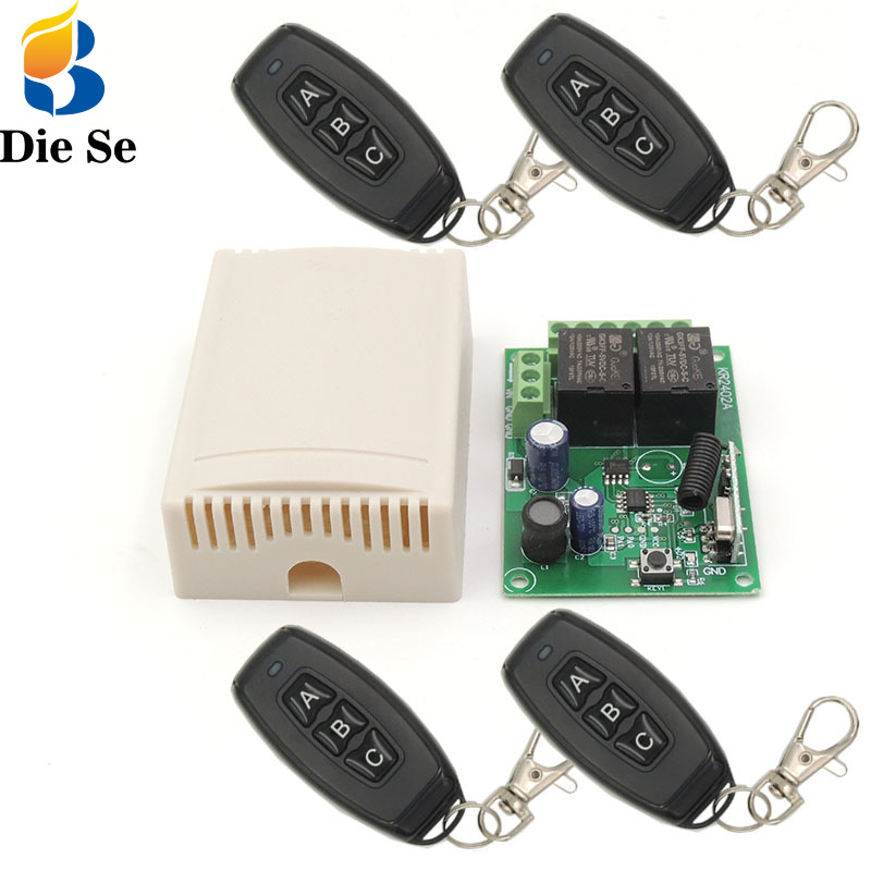 Diese 433MHz Universal Wireless Remote Control Switch DC 12V 24V 2CH rf Relay Receiver and Keyfobs Transmitter for Gate Door