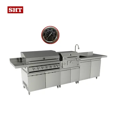 Metal Kitchen Cabinet Outdoor BBQ Charcoal Grill for Home Use