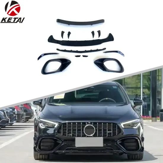 Gloss Black CLA45S Style Rear Diffuser Vents Front Lip Aero Kit for BENZ CLA Class 2019-2023