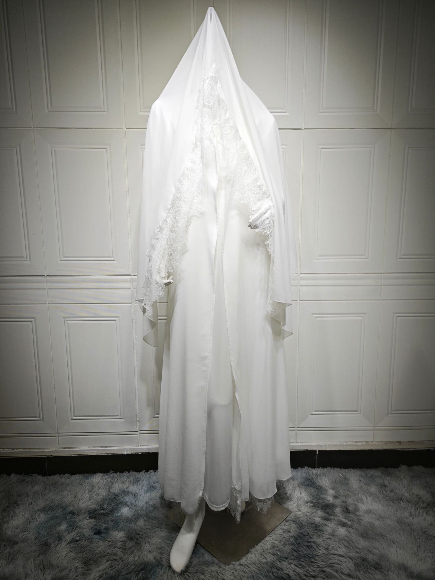 White Lace Abaya Set Matching Scarf MQ221 (8)