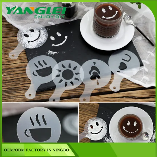 wholesale PP material Coffee Stencil with16 PCS Cappuccino Plastic Template