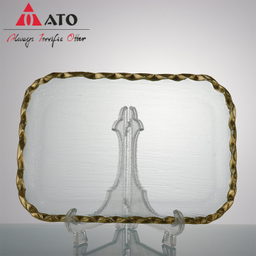 Clear Glass Charger Rectangle plate with gold rim