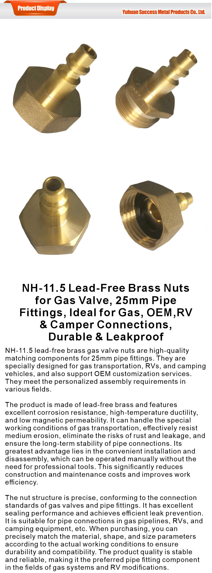 Non Toxic Brass Nuts for Gas Valve