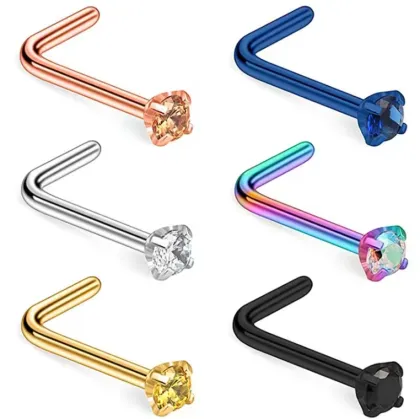 Surgical Stainless Steel L Shape Nose Rings for Men and Women