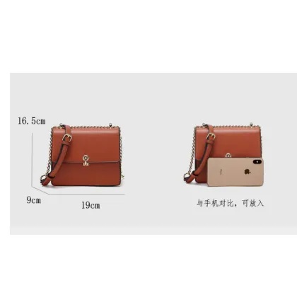 Brown Leather Sling Bag with Chain Strap
