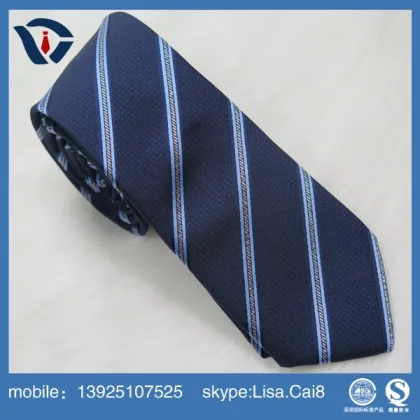 Royal blue custom logo silk woven necktie fabric wholesale