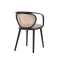 Wholesale Modern Rattan Back Upholstered Plastic Frame Rattan Backrest Soft Seat Dining Chairs Cane Back Wicker