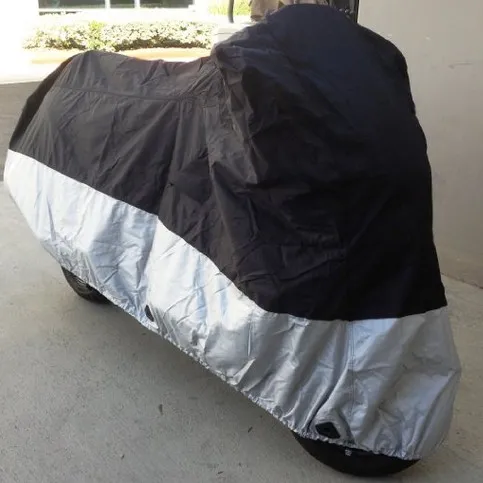 Outdoor inflatable black silver polyester motorcycle cover set