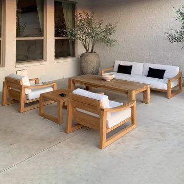 Natural Solid Teak Wood Patio Sofa Set for Hotel Lounge and Garden