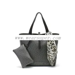 Charming woman ostrich pattern scarf leather handbag series Wine red