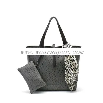 Charming woman ostrich pattern scarf leather handbag series Wine red