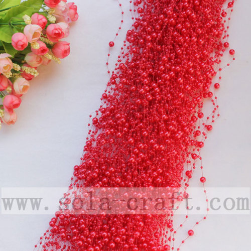 Guirnalda de hebras de perlas artificiales rojas glamorosas con cuentas de 3 + 8 mm
