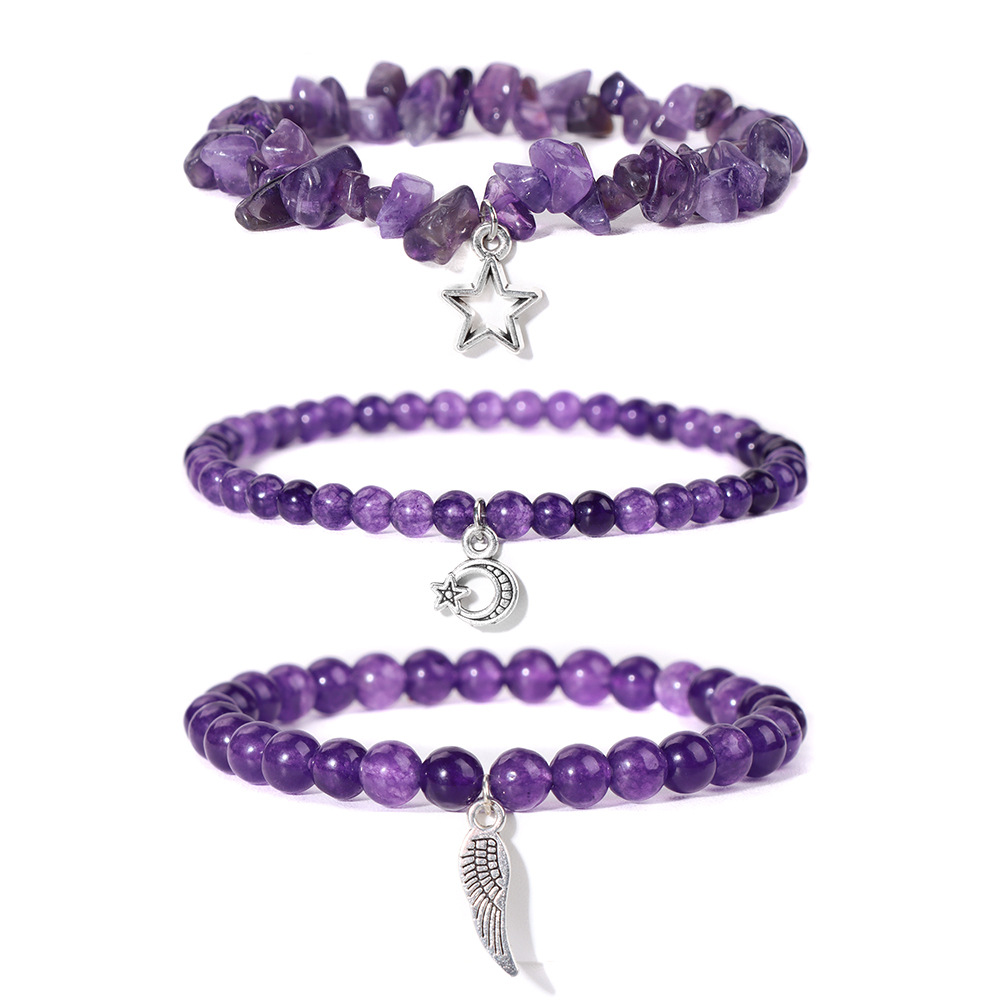 Nouvelle arrivée 3pcs un ensemble de pierres précieuses Rounds Bracelet Stretch Bracelet Natural Stone Cross Bracelets