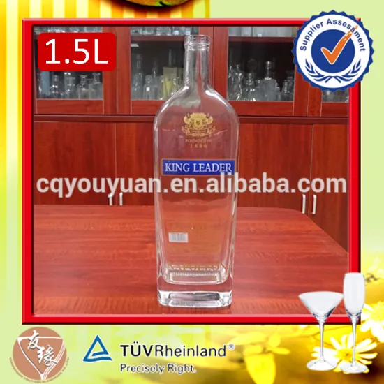 Cheap new style decal surface handling clear glass 1.5L empty liquor bottle weights